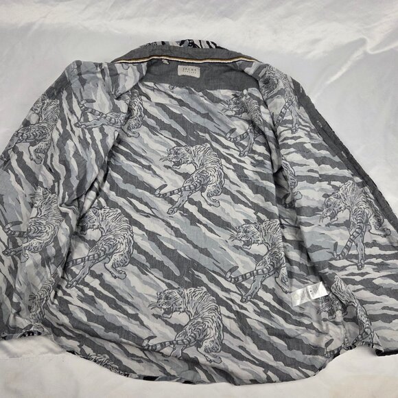 JACHS NEW YORK black Gray Tiger Striped Animal Print Button Front Cotton Shirt M - Picture 5 of 6